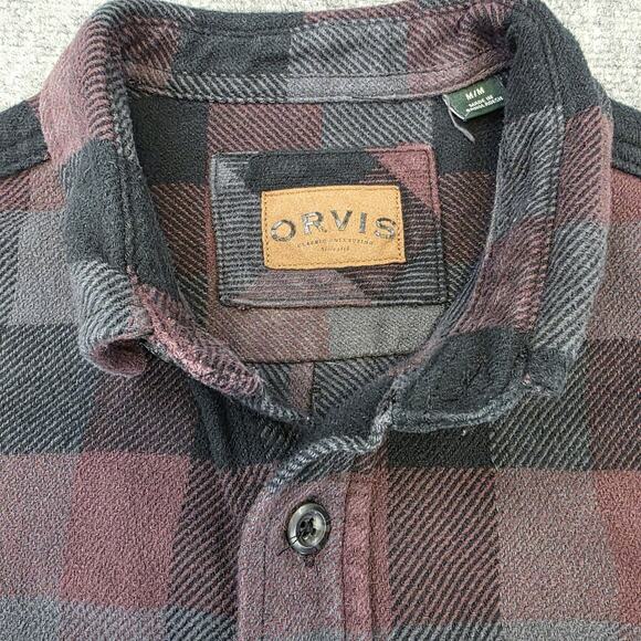 Orvis Shirt Mens Medium Red Gray Plaid Flannel Double Pocket Button Up Shacket - Picture 14 of 16